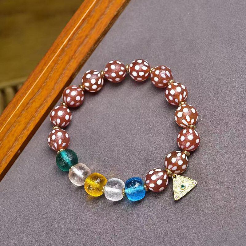 天然玛瑙满天星老天珠文玩手串单圈藏式五彩琉璃卡子配饰佛珠手链