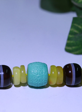 高瓷绿松石蜜蜡老型圆珠配饰