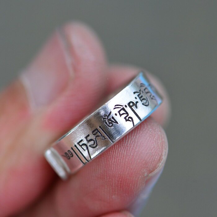药师佛心咒925纯银戒指 莲师心咒戒指 大随求戒指