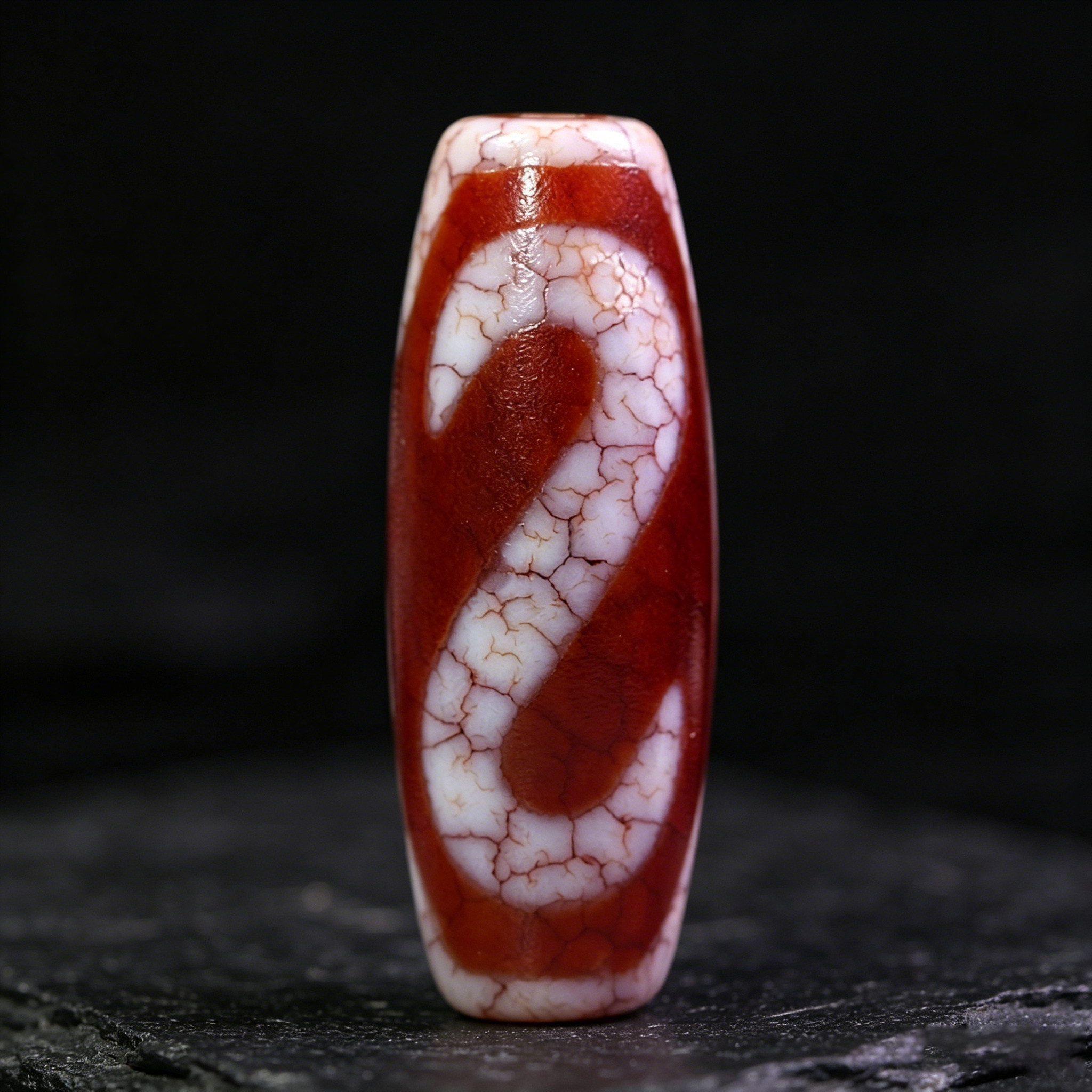 天珠天然西藏真品老红肉龙纹虎牙S金钱勾天珠吊坠项链19*52mm左右