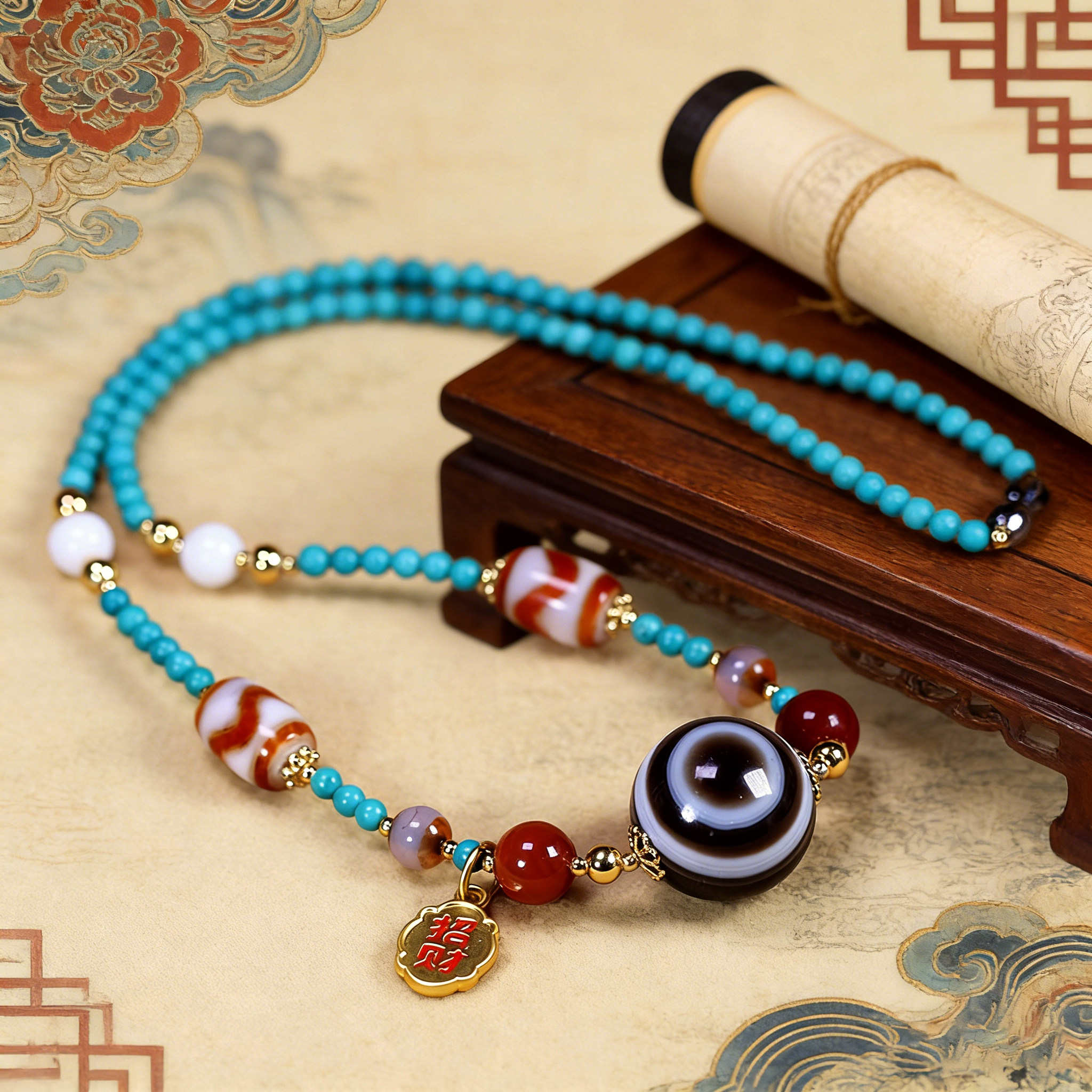 圣饰奇缘 天然黑白羊板眼珠手工编织菱镁矿绿松石高级民族风项链,珠宝/钻石/翡翠,颈饰,淘宝优惠券,粉丝福利购,淘宝优惠卷