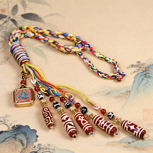 圣饰奇缘民族风彩色编织手绳绿度母唐卡藏式 天珠吊坠车挂包挂饰品