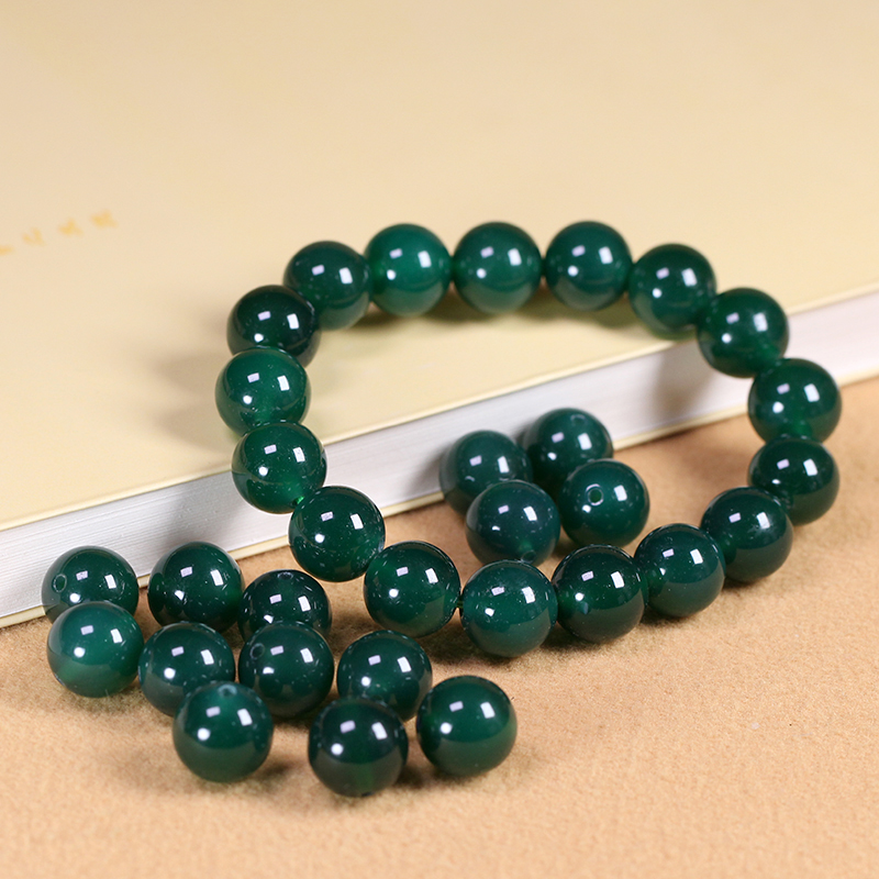 5A级天然原矿墨绿玛瑙玉髓手串佛珠单圈手链散珠DIY圆珠配饰11mm