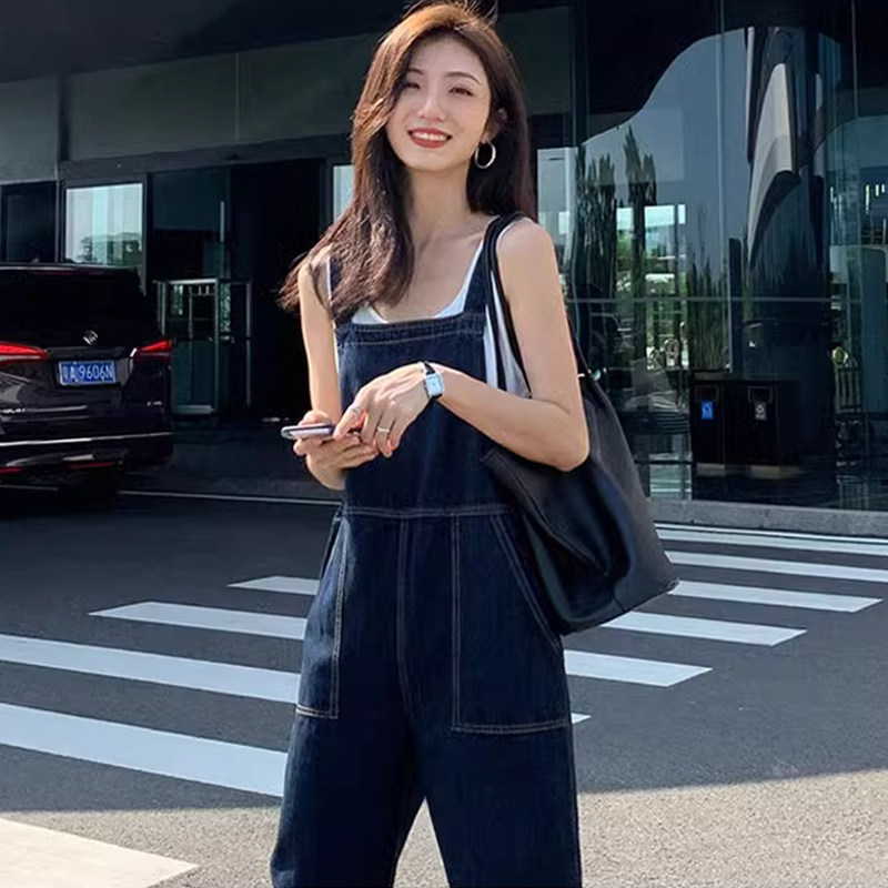 适中2024夏季牛仔背带裤