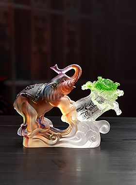 家居摆件 琉璃大象 白菜摆设 办公客厅装饰 高档礼品 定制送礼