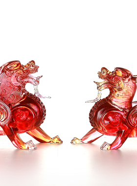 古法琉璃 貔貅一对桌面摆件飞天貔貅工艺品礼品送礼
