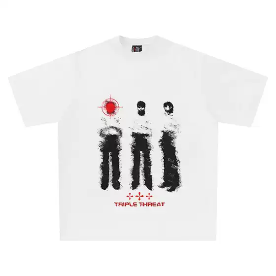 Triple Threat 260g Heavyweight Pure Cotton! Fuzzy Pattern Trendy Brand High Street Loose and Versatile Short-Sleeve T-Shirt