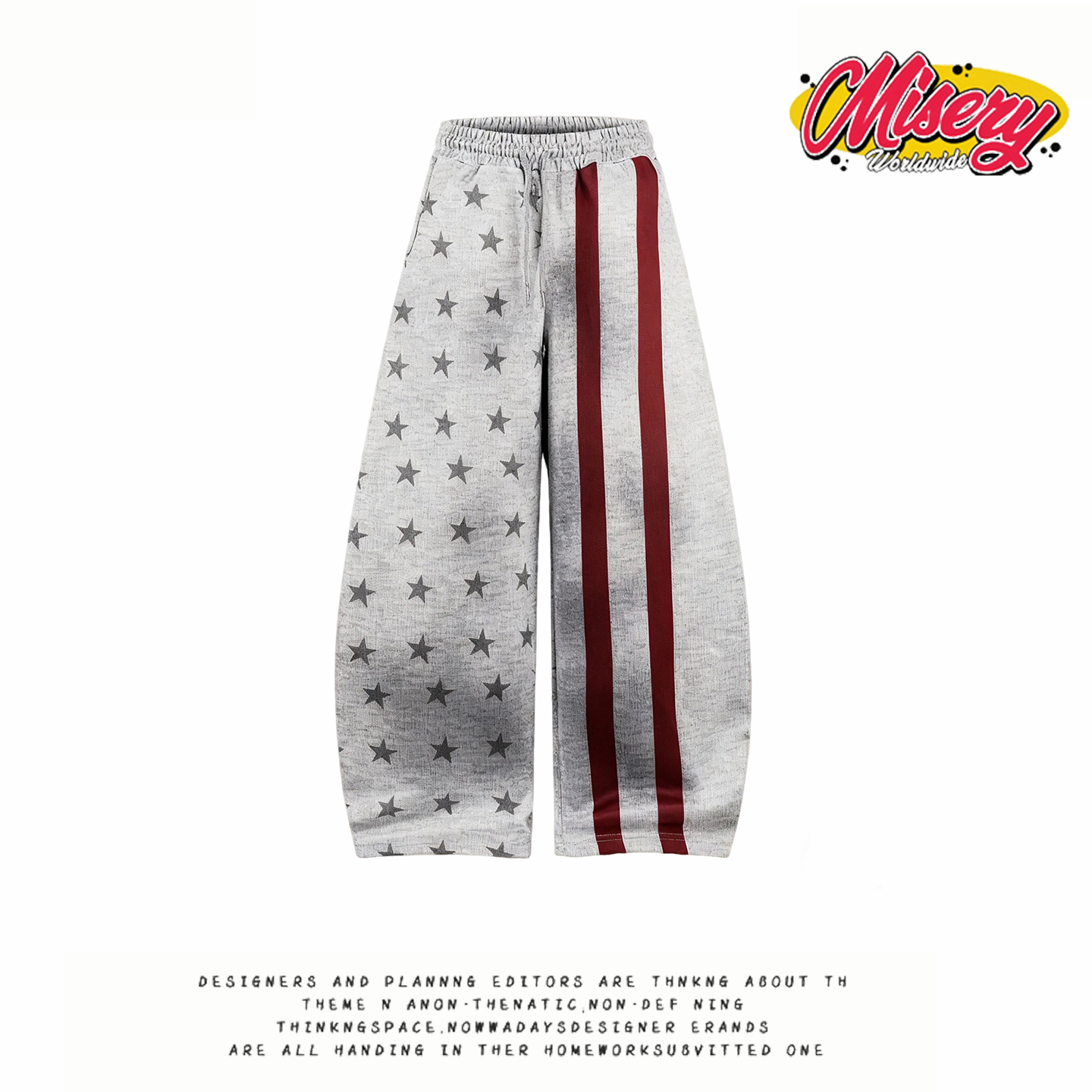 y2k hoodie~美式潮牌星星印花卫裤女宽松阔腿长裤灰色街头休闲裤