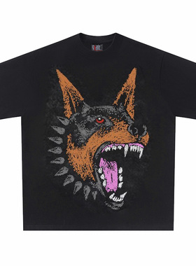 Graffiti Hound Head 260克重磅纯棉！猎狗涂鸦欧美头印花短袖t恤