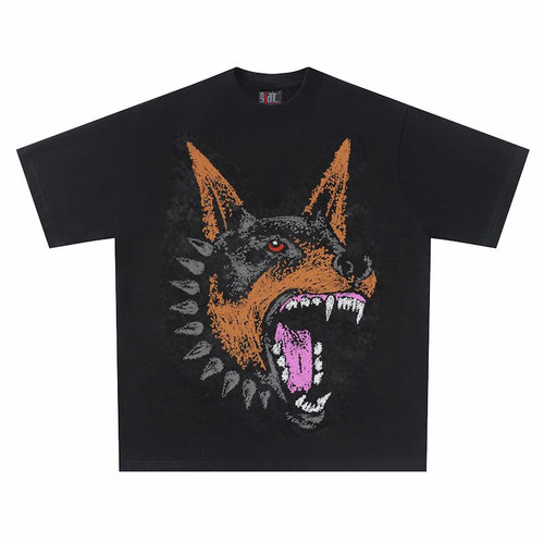 Graffiti Hound Head 260克重磅纯棉！猎狗涂鸦欧美头印花短袖t恤