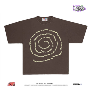 T恤男女潮 小众原创260克重磅纯棉短袖 反焦虑嘴替’螺旋文字 美式