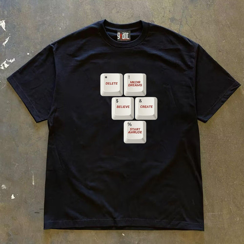 美式小众重磅260g纯棉拒绝烂大街原创~DELETE DREAMS键盘印花T恤
