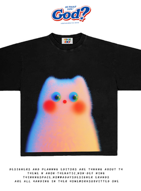 造物GOODGOD 可爱大猫夏季新款美式高街趣味涂鸦宽松半袖上衣tee