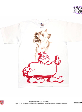 亚太文化y2k短袖T恤男女情侣款宽松圆领纯棉白色夏季千禧风上衣