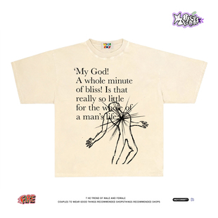 小众260克重磅纯棉短袖 美式 T恤男女 小人 ‘情绪爆破’手炸开