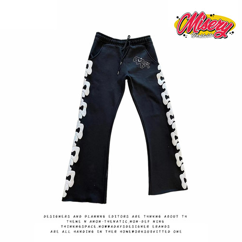 y2k hoodie~街头休闲风黑色印花卫裤女宽松直筒长裤抽绳运动裤