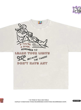 西部线条~美式重磅小众短袖T恤男女宽松纯棉夏季情侣款设计感上衣