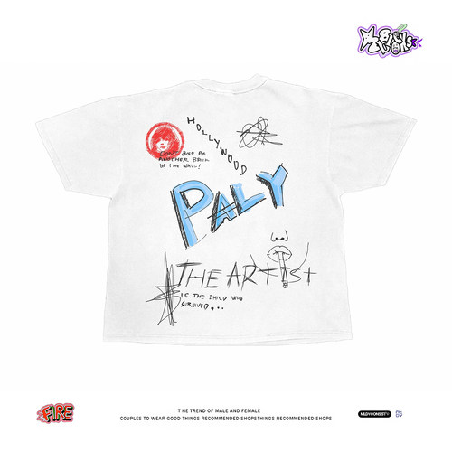 涂鸦手绘风~美式小众短袖oversize宽松纯棉男女潮牌休闲半袖春夏