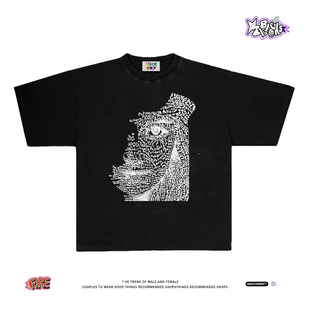 T恤男女宽松纯棉小众设计感上衣 短袖 独立IP原创系列字里藏脸 美式