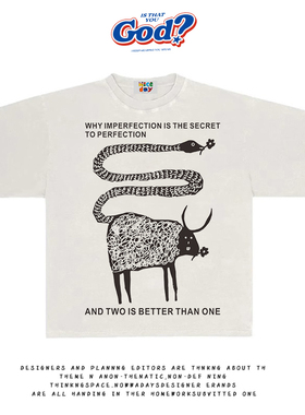 造物GOODGOD 2025夏季新款牛身蛇尾巴小众设计感印花宽松短袖T恤