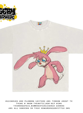 造物GOODGOD 2025夏季新款粉色小兔子小众设计感印花宽松短袖T恤