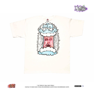 T恤男女通用宽松街头潮牌纯棉圆领上衣 短袖 千禧复古怪潮款 美式