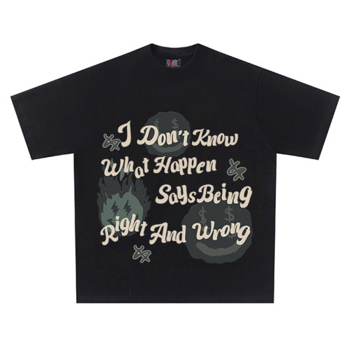 Right And wrong 美式复古短袖印花欧美字母宽松圆领T恤潮牌