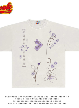 造物GOODGOD 重磅纯棉紫色薰衣草手绘涂鸦印花ins风百搭短袖T恤