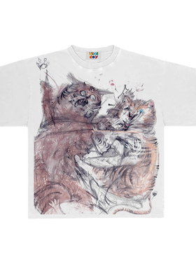 造物GOODGOD 2025夏季新款老虎打架小众设计感印花宽松短袖T恤潮