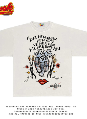 造物GOODGOD 夏季oldschool宽松半袖上衣红色嘴巴百搭男女情侣款