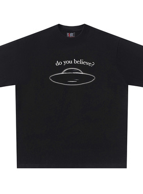 do you believe 260克重磅纯棉！图案vinta复古UFO印花短袖t恤