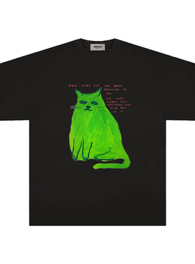 造物GOODGOD美式奇趣小猫高街短袖T恤宽松慵懒风chic潮牌情侣上衣