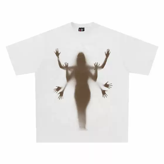 Fuzzy Portrait 260g Heavyweight Pure Cotton! Loose-Fitting Short-Sleeved T-Shirt with a Printed Blurred Portrait Pattern