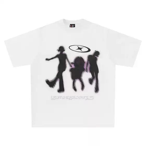 Street Dance 260g Heavyweight Pure Cotton! Street Graffiti Print American Trendy Brand Retro Short-Sleeved T-Shirt