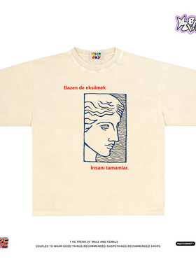 28blocks 260克重磅纯棉! 极简人像~美式复古阿美咔叽短袖T恤男女