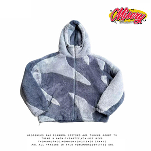 街头羊羔绒连帽卫衣男女拼接撞色保暖拉链外套 美式 y2k hoodie