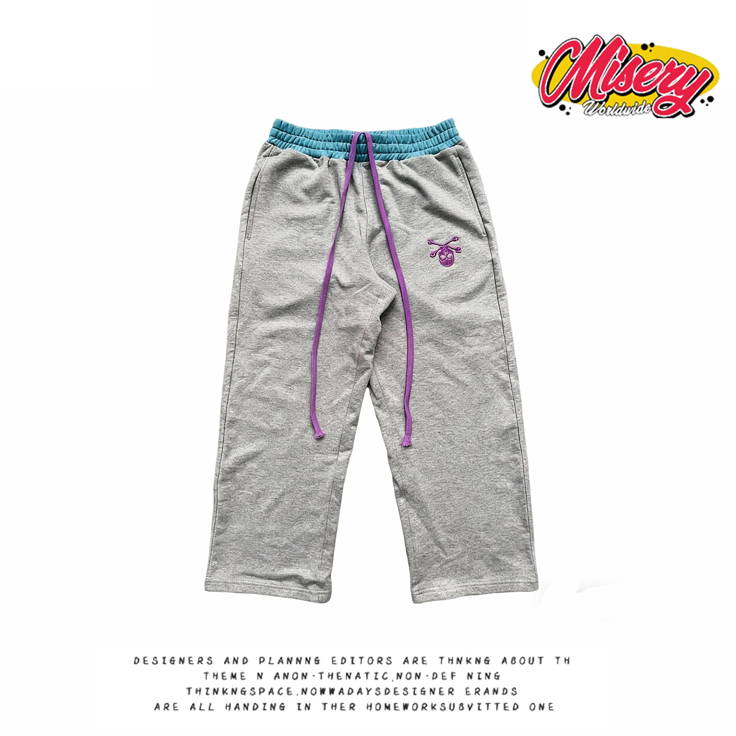 y2k hoodie~美式复古撞色抽绳卫裤女宽松直筒休闲长裤运动裤