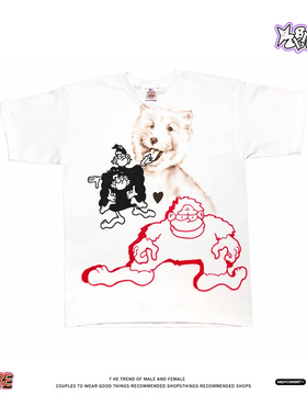 美式小众y2k疯批感图案~街头风短袖T恤男女宽松纯棉小众潮牌上衣