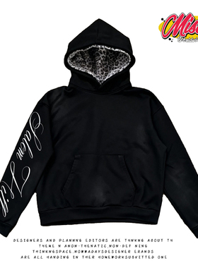 y2k hoodie嘻哈潮牌字母印花连帽卫衣男女宽松加绒黑色高街风上衣