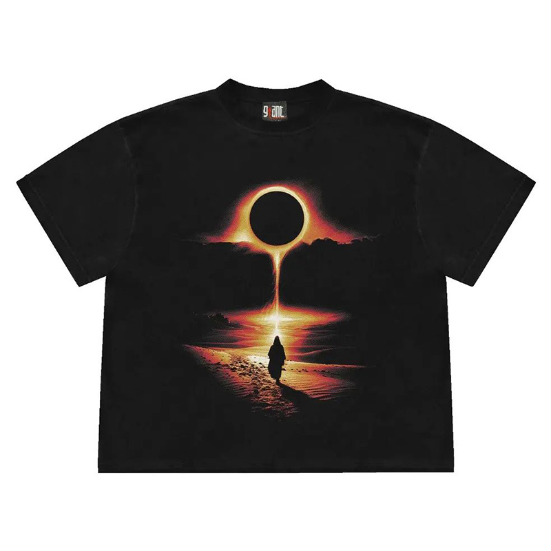 Abstract Sunset 美式高街复古日落印花宽松短袖潮牌圆领T恤男女