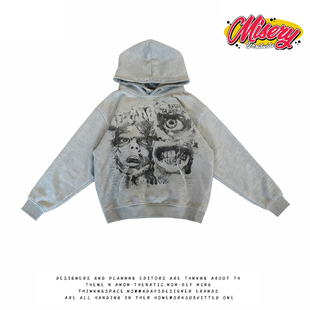 情侣外套秋季 y2k 小众连帽卫衣男女宽松印花套头帽衫 美式 hoodie