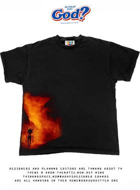 28blocks 260克重磅纯棉! 火焰人影~美式复古阿美咔叽短袖T恤男女