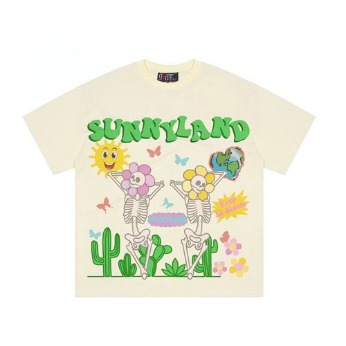 宽松复古卡通印花短袖男女美式