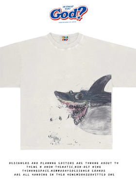 造物GOODGOD 艺术家创意鲨鱼印花男女情侣装短袖T恤宽松休闲半袖