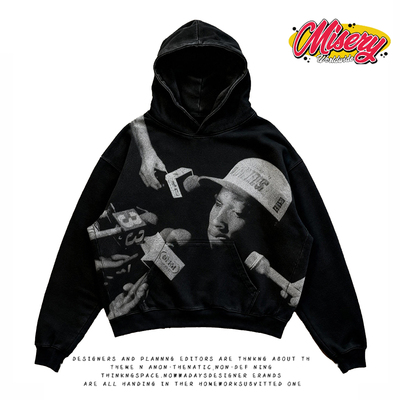 streetwear hoodies美式高街风黑色印花连帽卫衣男女宽松潮流外套