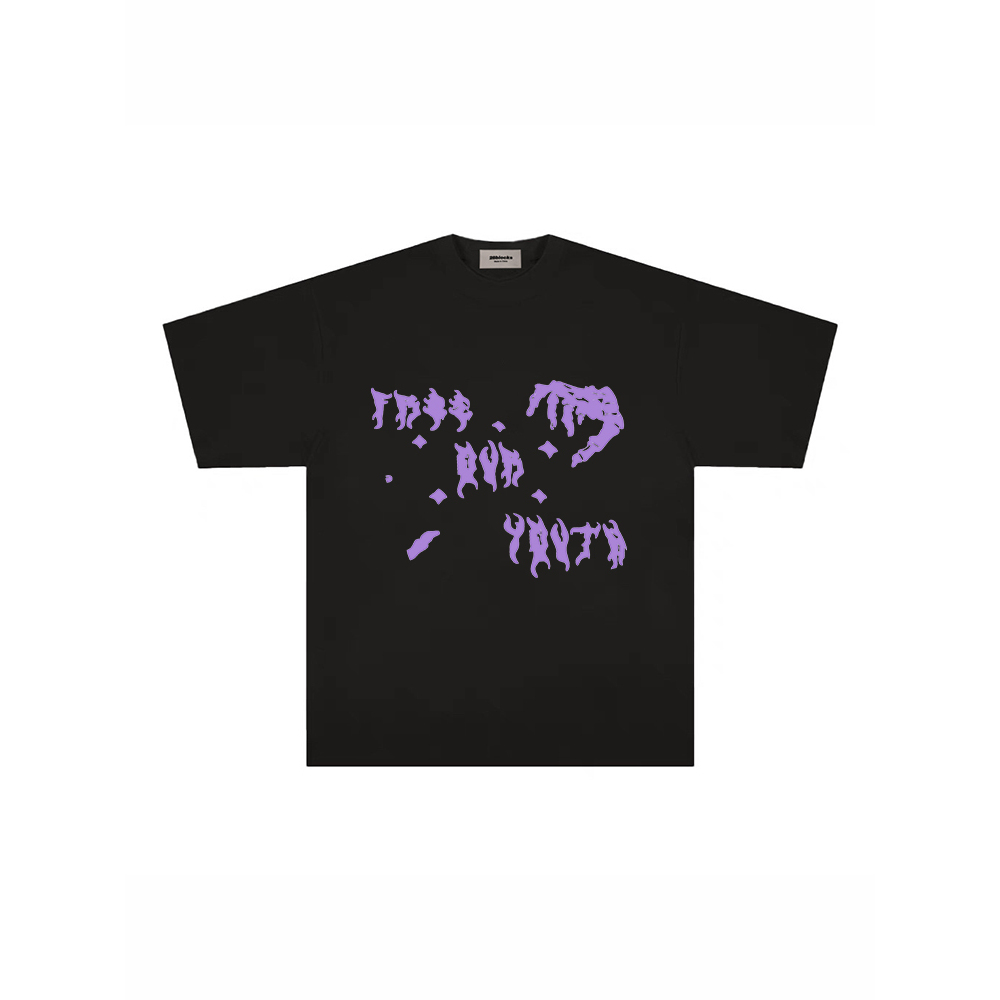 潮牌美式复古骨文字母短袖t恤