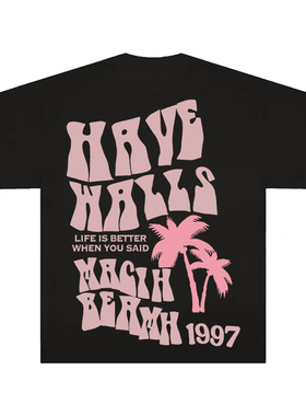 260克重磅纯棉！美式WALLS个性字母印花男女潮牌宽松百搭短袖t恤