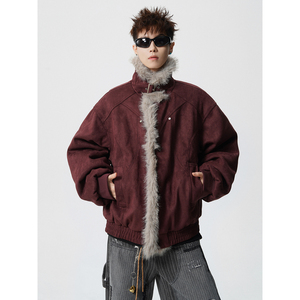 酒红色现货长毛绒棉服棉衣外套618-MF362-P130控218图片