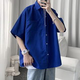 盐系夏款宽松7色纯色短袖翻领衬衫t桖打底衫618-CS90-P30控48，男装T恤，星座618