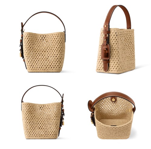 驴家新款水桶包镂空手工草编手提包手工编织DIY材料包真皮包包